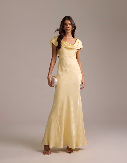 Flowy Pleated A-Line V-Neck Spaghetti-Strap Tie-Back Floor-Length Bridesmaid Dress