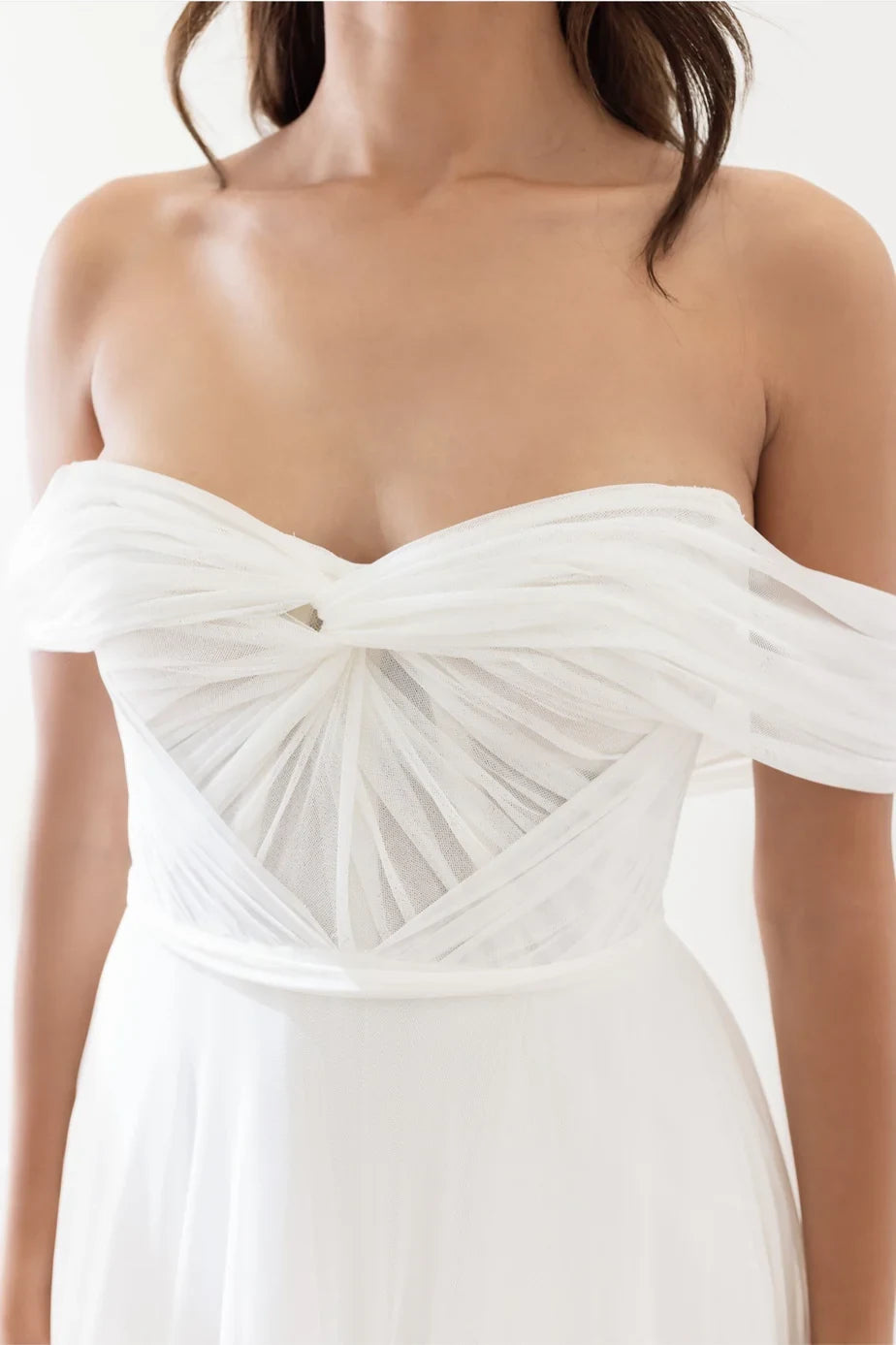 Flowy Beach Chiffon A-Line Off-Shoulder Sweetheart Draped Open Back Floor-Length Wedding Dresses