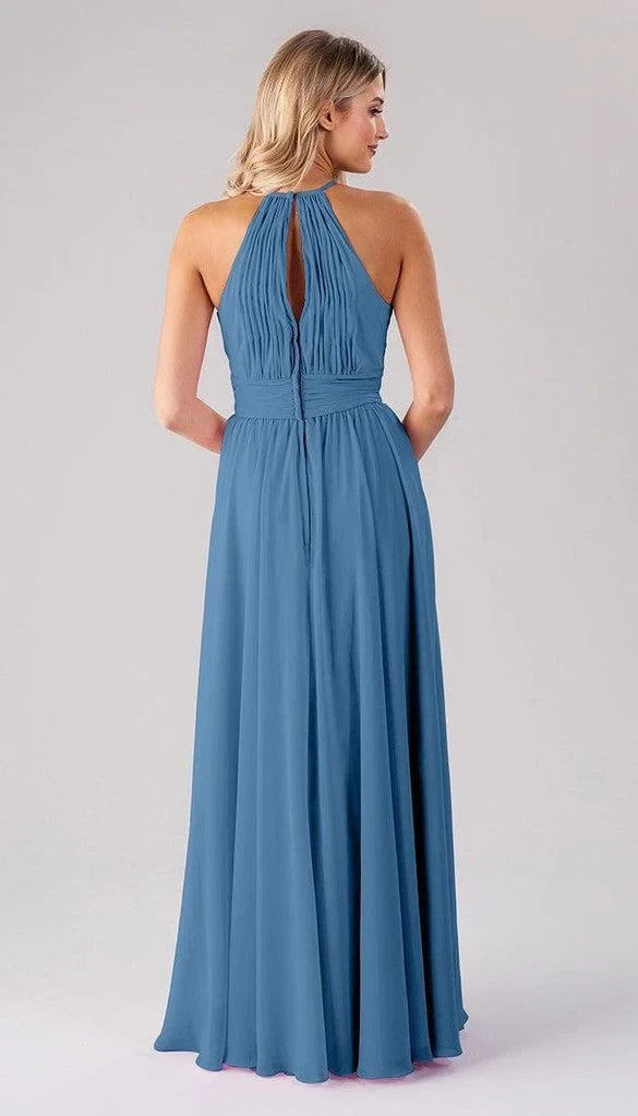 Flowy Chiffon A-Line Halter Neck Keyhole Sleeveless Keyhole Back Floor-Length Bridesmaid Dresses