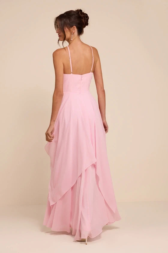 Flowy Chiffon A-Line Halter Neck Sleeveless Criss-Cross Back Floor-Length Homecoming Dresses