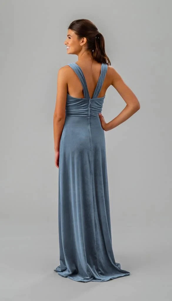 Flowy Chiffon A-Line Off-Shoulder Ruffled Short Sleeve Zipper Back Floor-Length Bridesmaid Dresses