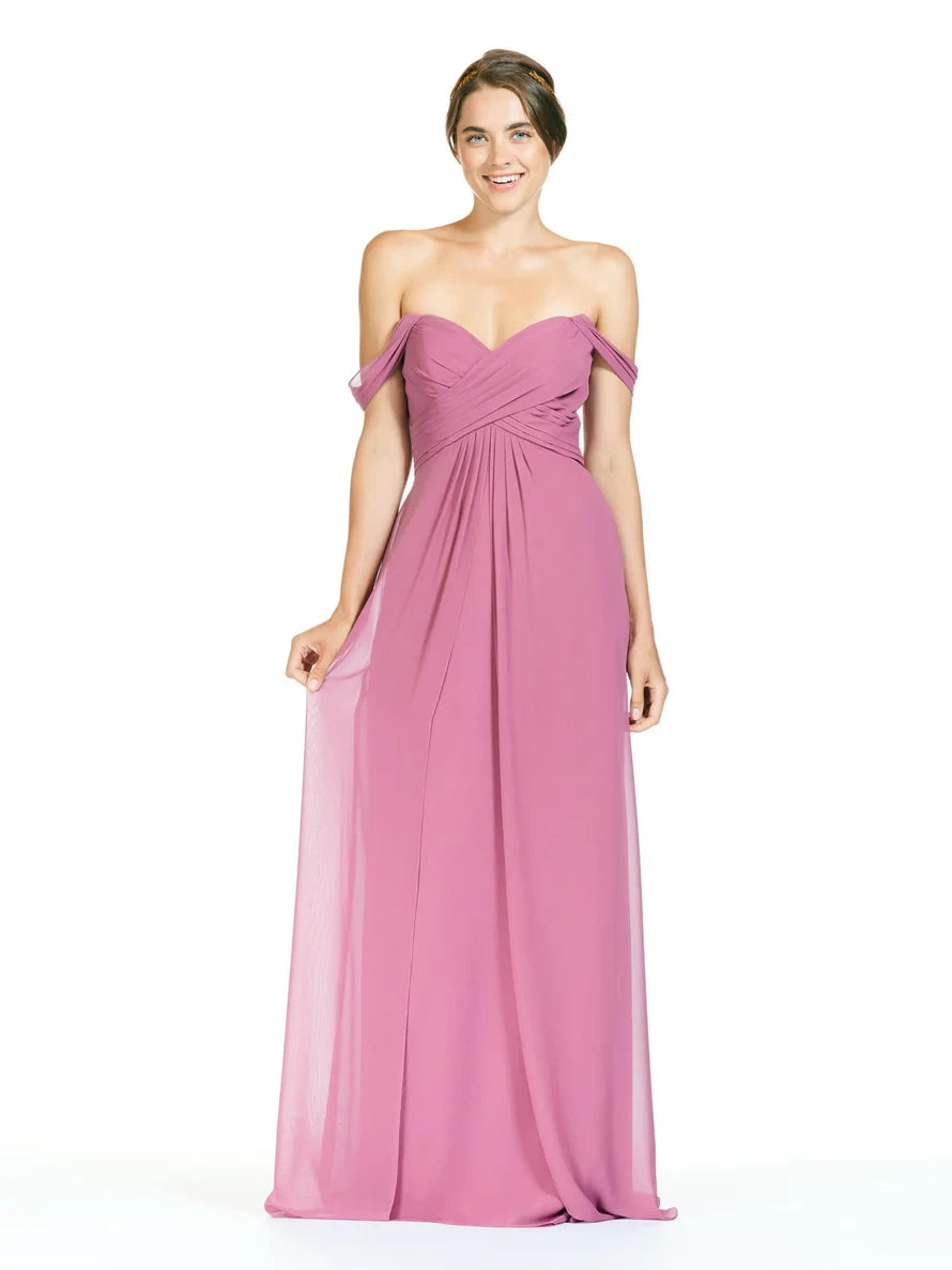 Flowy Chiffon A-Line Off-the-Shoulder Sweetheart Zipper Back Floor-Length Bridesmaid Dresses