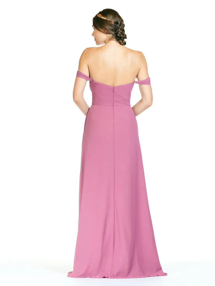 Flowy Chiffon A-Line Off-the-Shoulder Sweetheart Zipper Back Floor-Length Bridesmaid Dresses