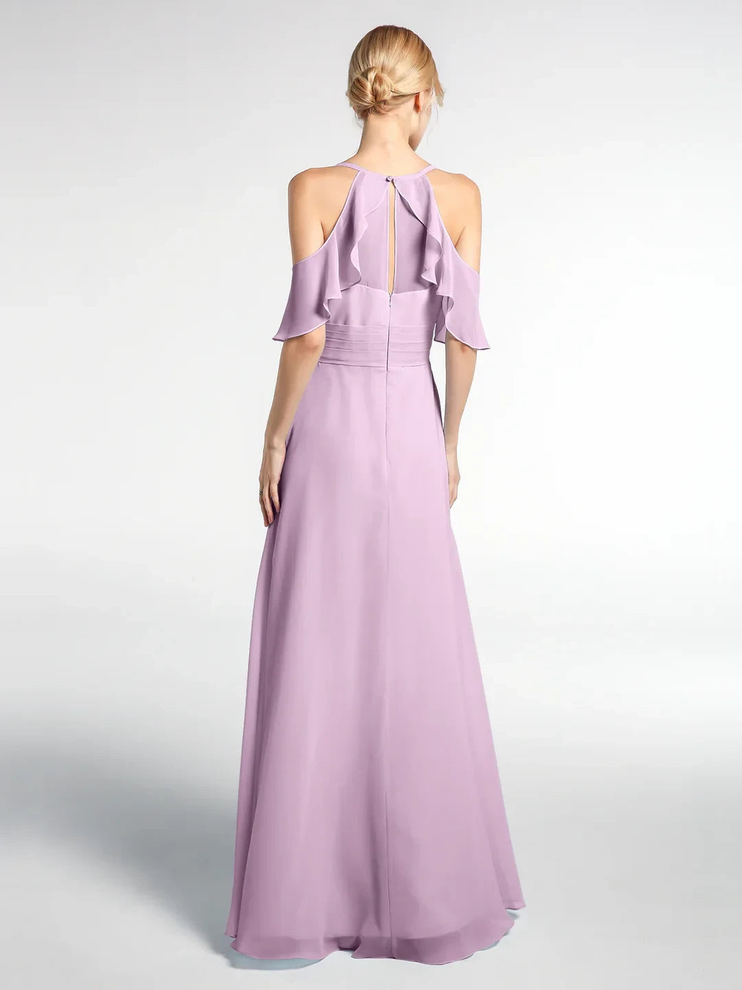 Flowy Chiffon A-Line Sweetheart Off-Shoulder Flutter Sleeve Keyhole Back Floor-Length Bridesmaid Dresses