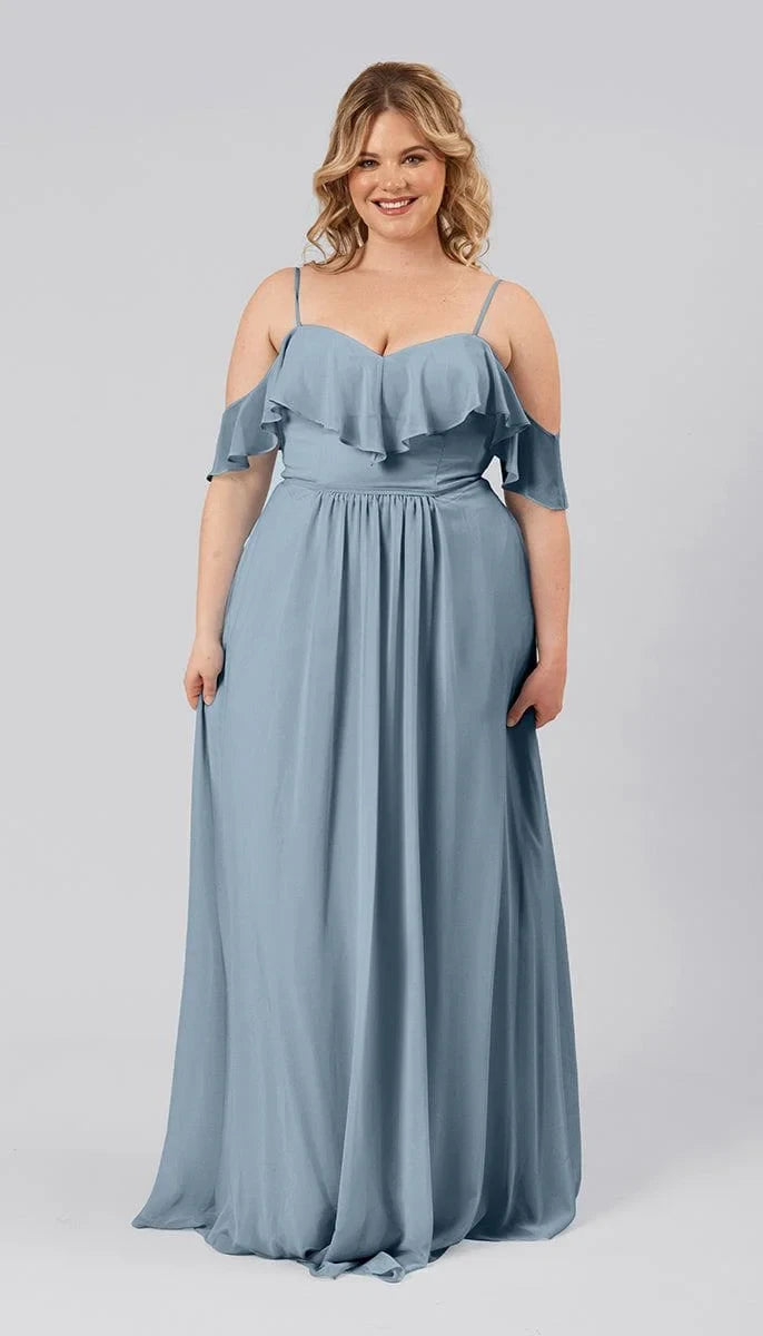 Flowy Chiffon A-Line Sweetheart Ruffled Off-Shoulder Low V-Back Floor-Length Bridesmaid Dresses