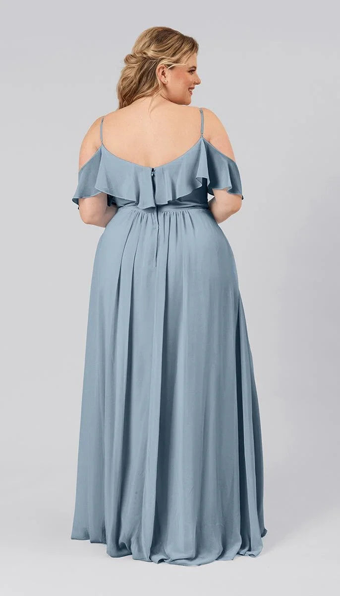 Flowy Chiffon A-Line Sweetheart Ruffled Off-Shoulder Low V-Back Floor-Length Bridesmaid Dresses
