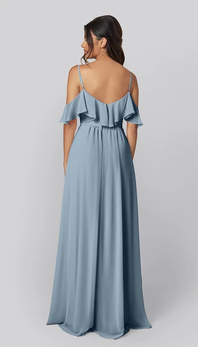 Flowy Chiffon A-Line Sweetheart Ruffled Off-Shoulder Low V-Back Floor-Length Bridesmaid Dresses