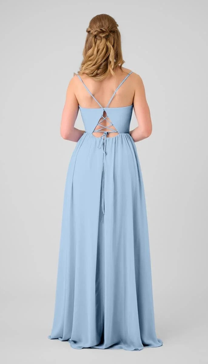 Flowy Chiffon A-Line Sweetheart V-Neck Spaghetti Strap Lace-Up Back Floor-Length Bridesmaid Dresses