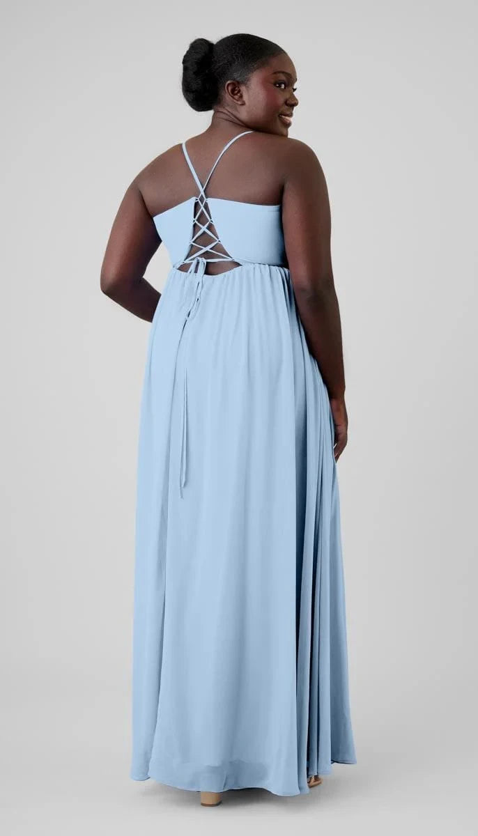 Flowy Chiffon A-Line Sweetheart V-Neck Spaghetti Strap Lace-Up Back Floor-Length Bridesmaid Dresses
