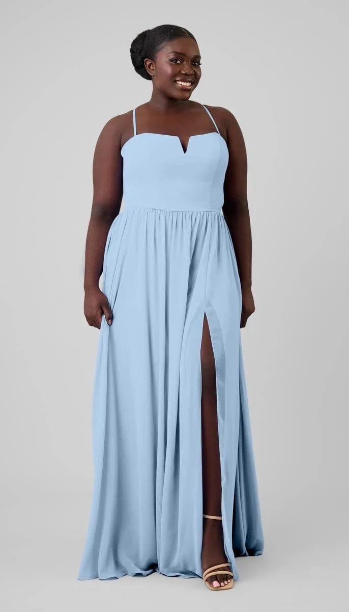 Flowy Chiffon A-Line Sweetheart V-Neck Spaghetti Strap Lace-Up Back Floor-Length Bridesmaid Dresses