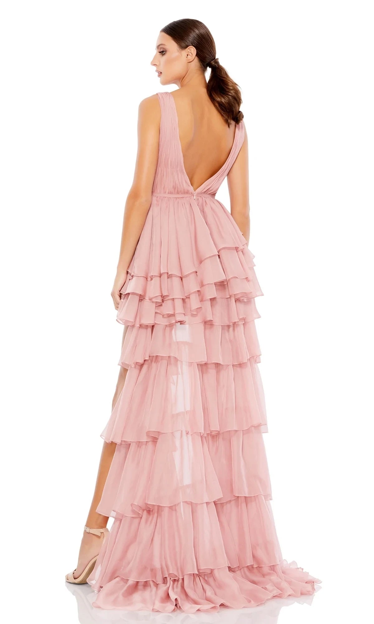 Flowy Chiffon A-Line V-Neck Sleeveless Low V-Back High-Low Homecoming Dresses