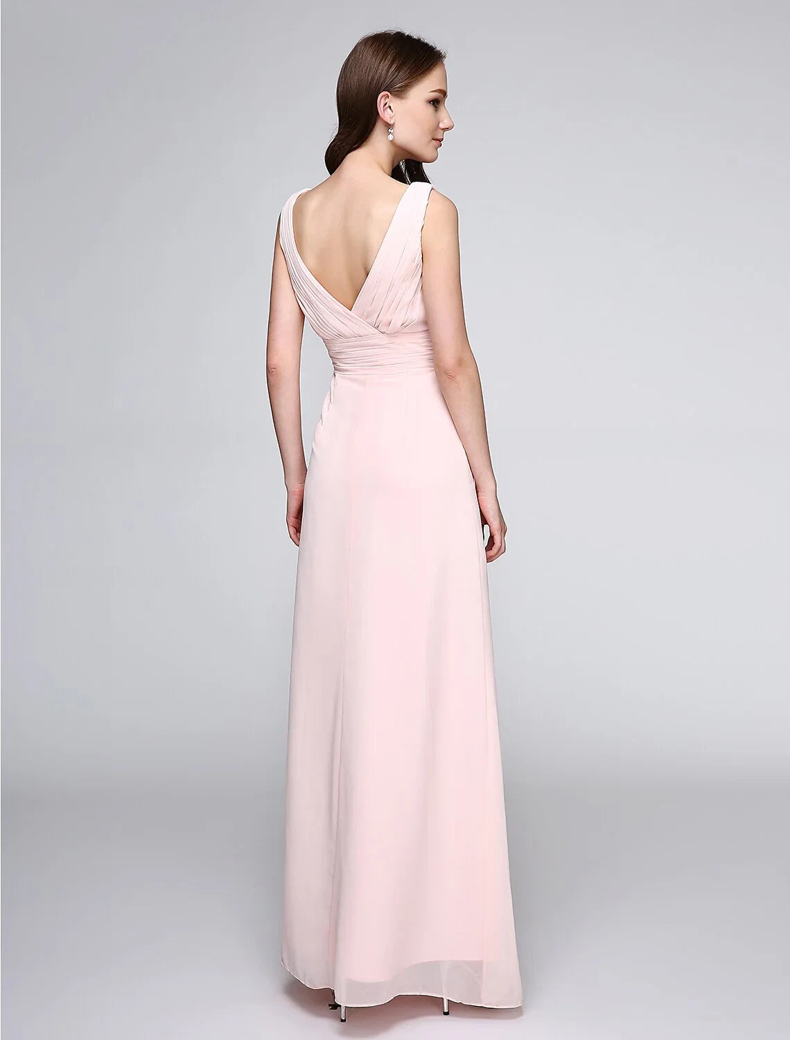Flowy Chiffon A-Line V-Neck Sleeveless V-Back Floor-Length Bridesmaid Dresses