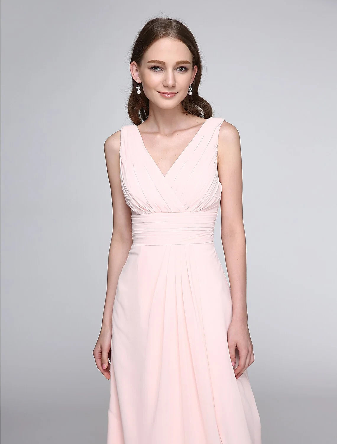 Flowy Chiffon A-Line V-Neck Sleeveless V-Back Floor-Length Bridesmaid Dresses