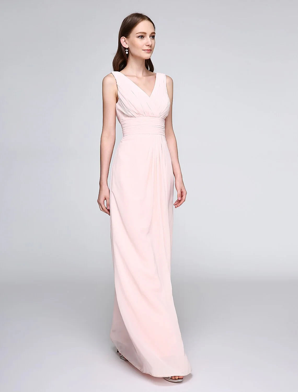 Flowy Chiffon A-Line V-Neck Sleeveless V-Back Floor-Length Bridesmaid Dresses