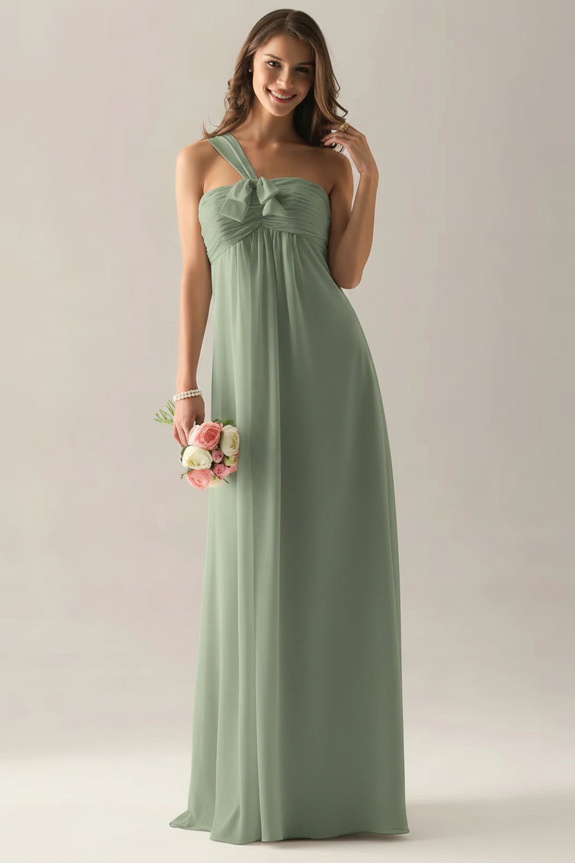 Flowy Chiffon Sheath One-Shoulder Sleeveless Zipper Back Floor-Length Bridesmaid Dresses