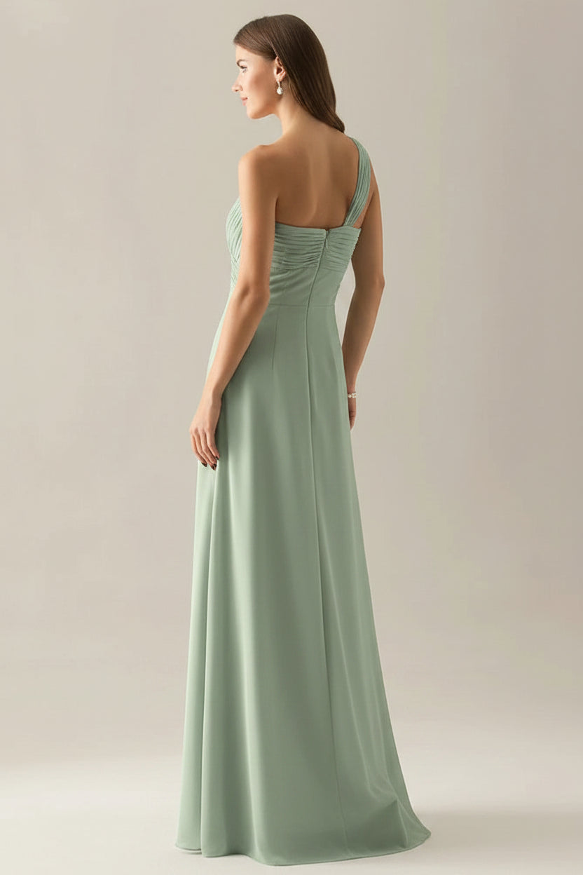 Flowy Chiffon Sheath One-Shoulder Sleeveless Zipper Back Floor-Length Bridesmaid Dresses
