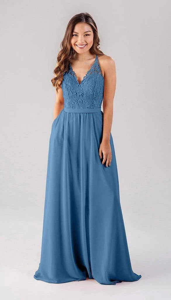 Flowy Lace A-Line V-Neck Sleeveless Lace Racerback Floor-Length Bridesmaid Dresses