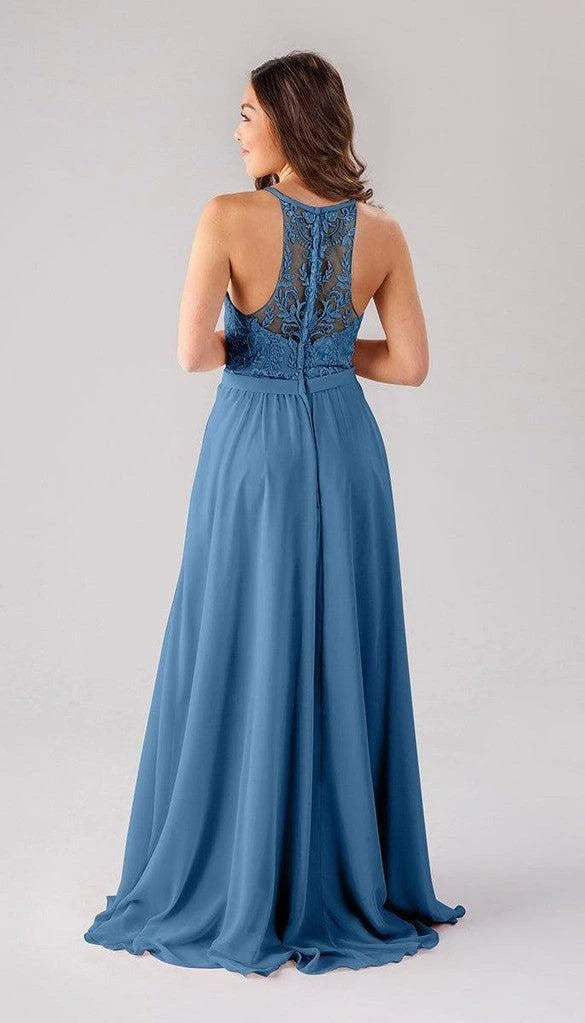Flowy Lace A-Line V-Neck Sleeveless Lace Racerback Floor-Length Bridesmaid Dresses