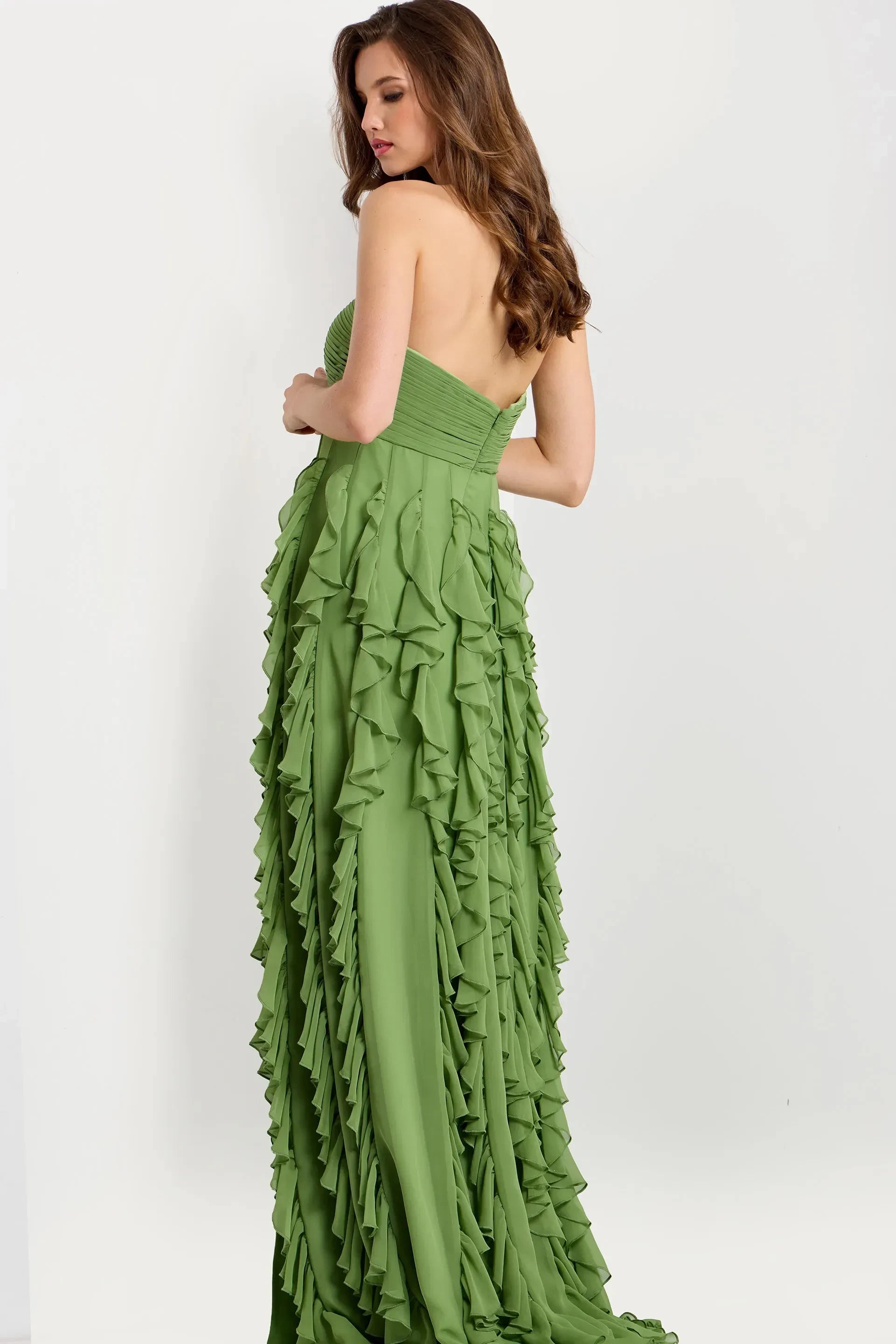 Flowy Ruffled Chiffon A-Line Sweetheart Strapless High-Slit Floor-Length Evening Dresses