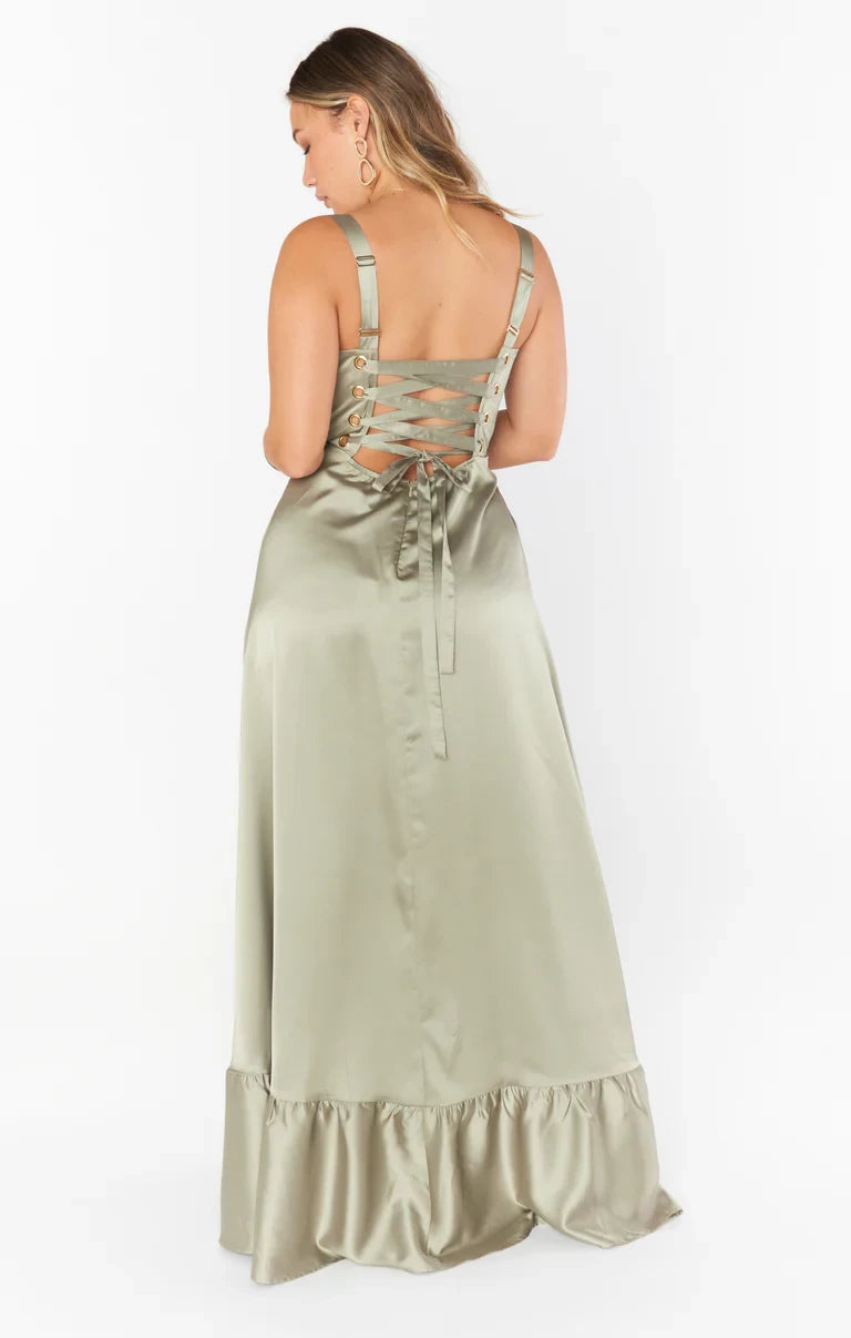 Flowy Satin A-Line Square Neck Sleeveless Lace-Up Back Floor-Length Bridesmaid Dresses