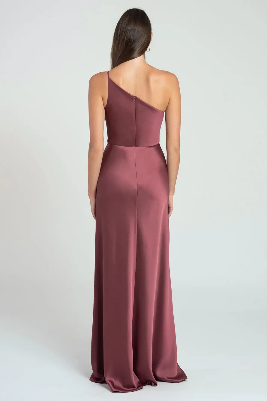 Flowy Satin Sheath One-Shoulder Zipper Back Floor-Length Bridesmaid Dresses