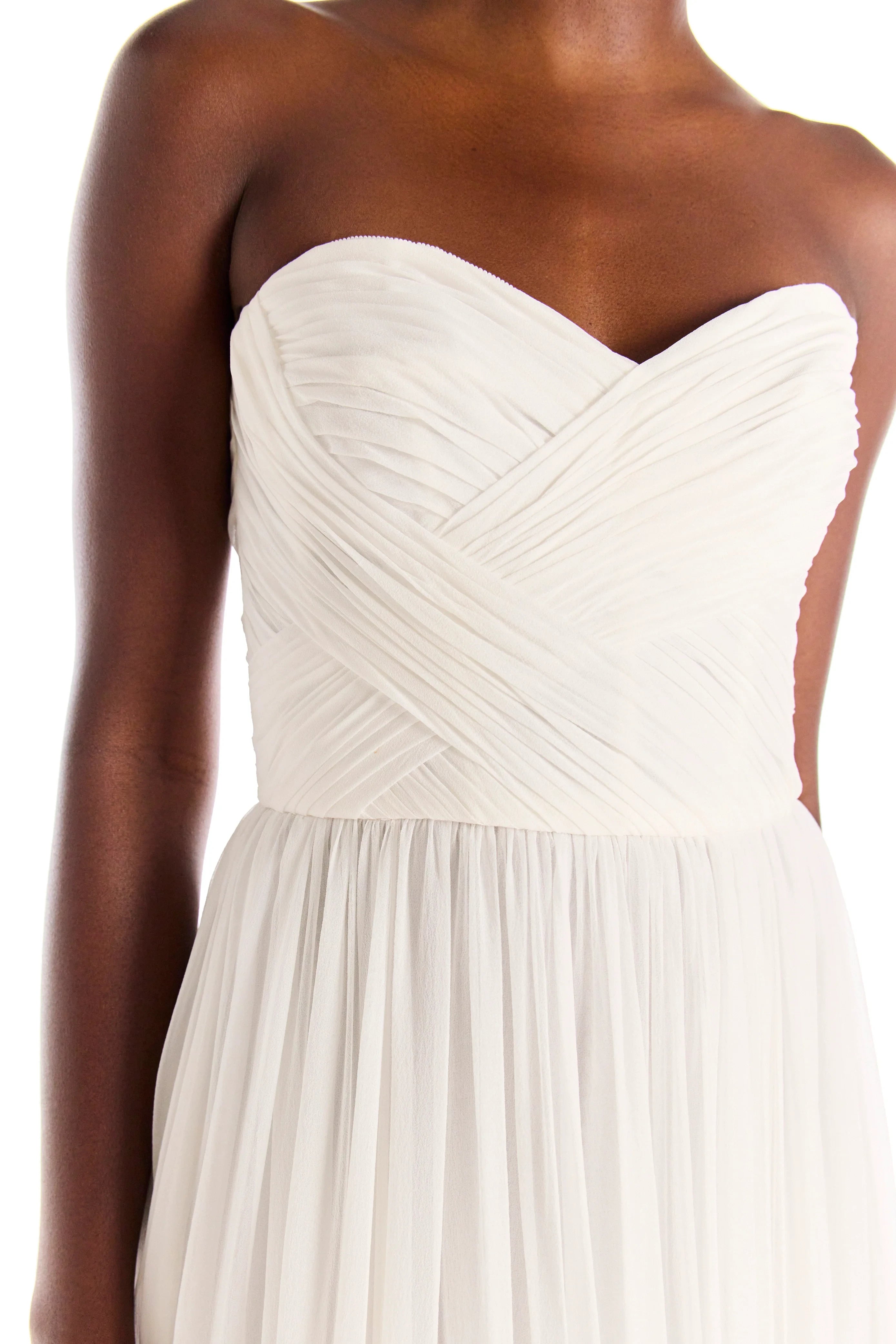 Flowy Simple Chiffon A-Line Sweetheart Strapless Zipper Back Floor-Length Wedding Dresses