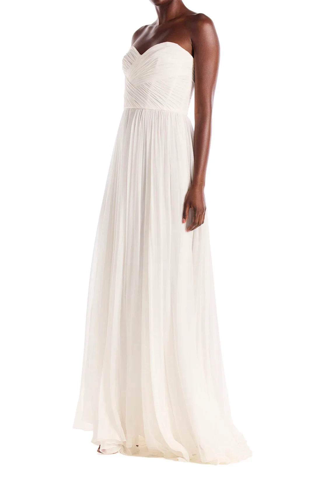 Flowy Simple Chiffon A-Line Sweetheart Strapless Zipper Back Floor-Length Wedding Dresses