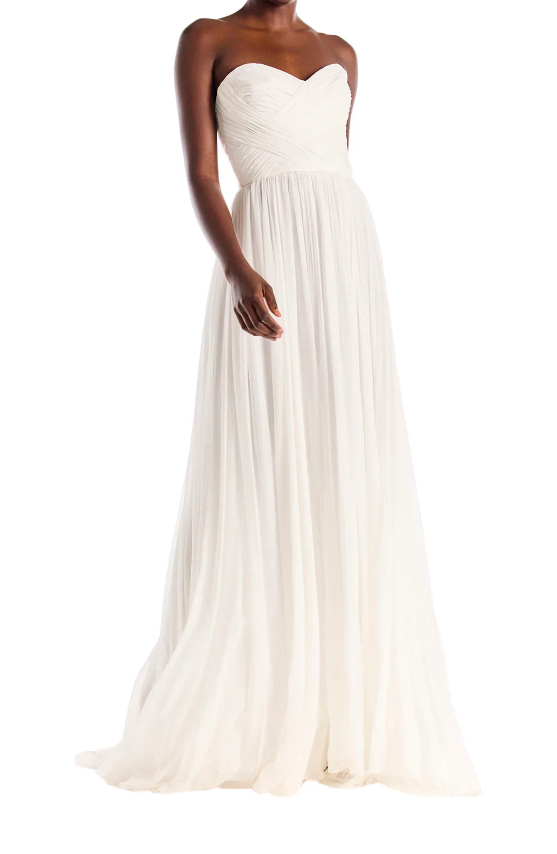Flowy Simple Chiffon A-Line Sweetheart Strapless Zipper Back Floor-Length Wedding Dresses