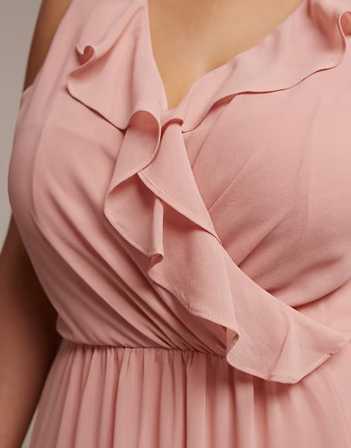 Flowy chiffon V-neck sleeveless ruffle floor-length bridesmaid dress