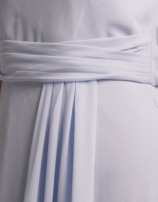 Flowy chiffon one-shoulder draped floor-length bridesmaid dress