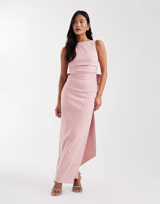 Form-Fitting Boat-Neck Sleeveless Bow-Back Floor-Length Bridesmaid Dress