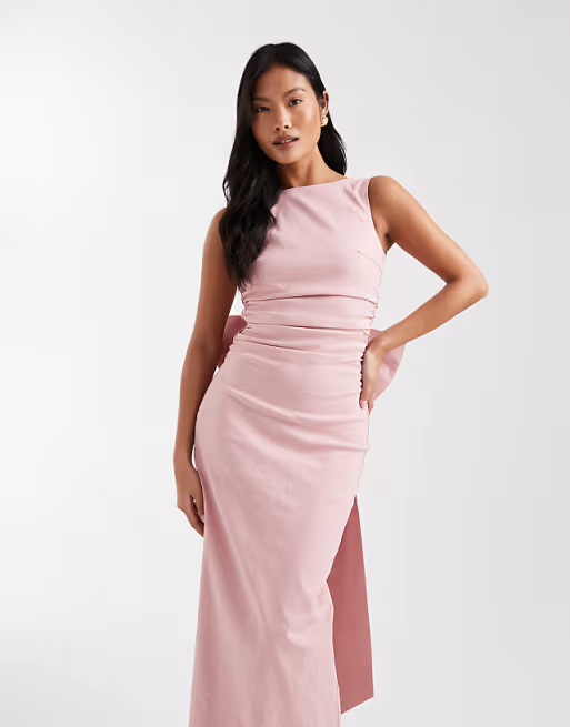 Form-Fitting Boat-Neck Sleeveless Bow-Back Floor-Length Bridesmaid Dress