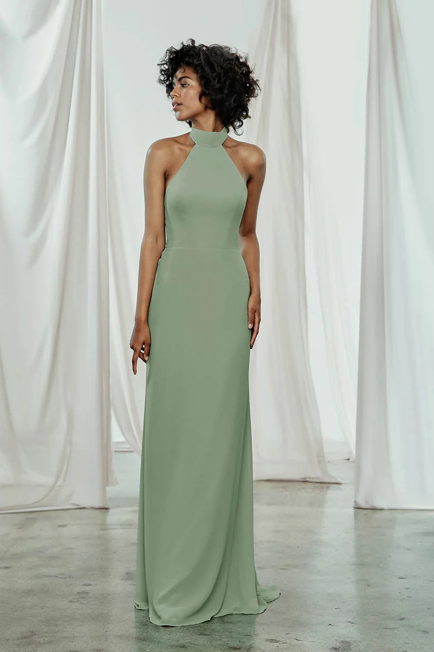 Form-Fitting Halter Neck Open-Back Floor Length Bridesmaid Dresses