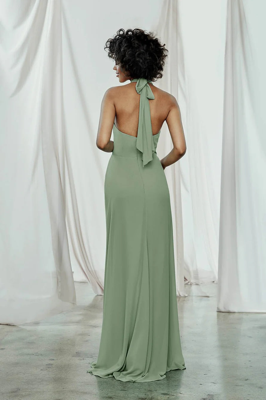 Form-Fitting Halter Neck Open-Back Floor Length Bridesmaid Dresses