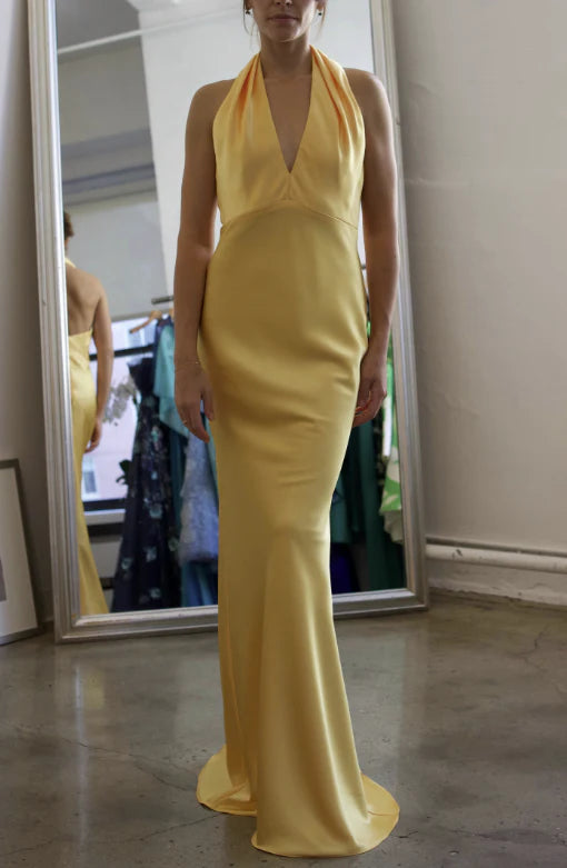 Form-Fitting Halter Neck V-Neck Open-Back Floor Length Mermaid Bridesmaid Dresses