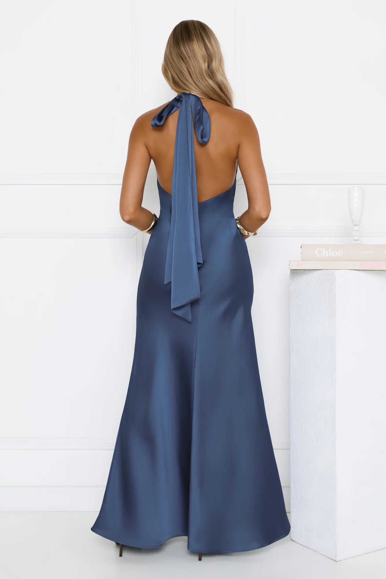 Form-Fitting Mermaid Halter-Neck Cowl-Bodice Floor-Length Evening Dress