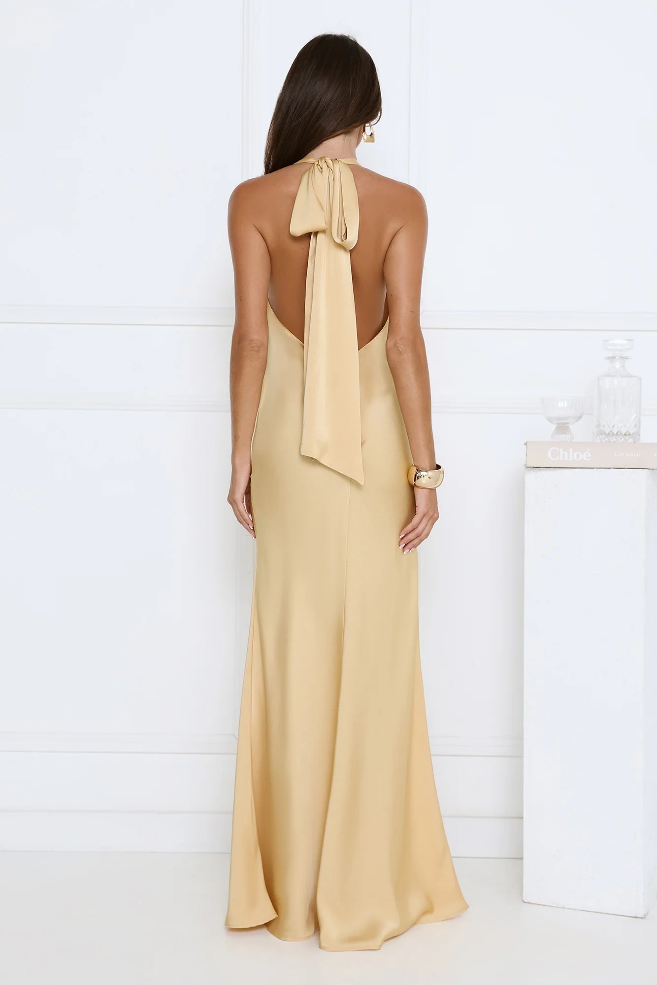 Form-Fitting Mermaid Halter-Neck Cowl-Bodice Floor-Length Evening Dress