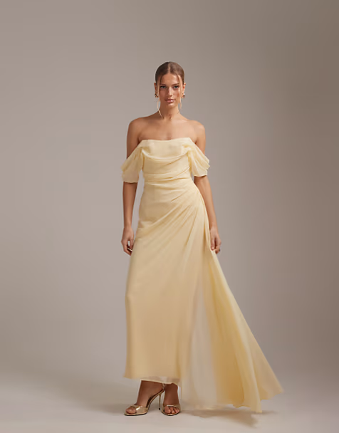 Form-Fitting Mermaid Off-the-Shoulder Short-Sleeve Draped-Slit Floor-Length Bridesmaid Dress