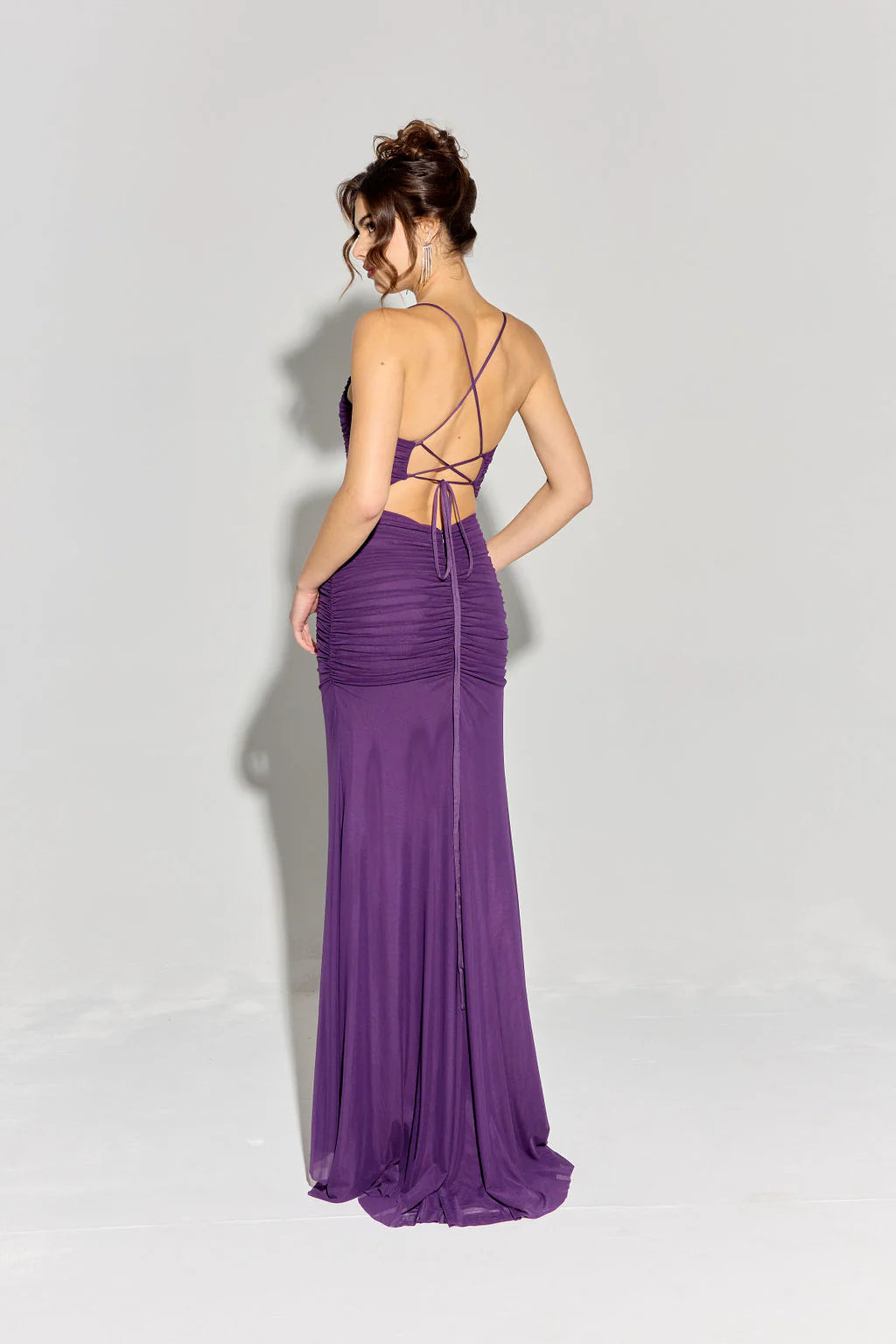 Form-Fitting Mermaid Square-Neck Spaghetti-Straps Lace-Up Floor-Length Mesh Prom Dress