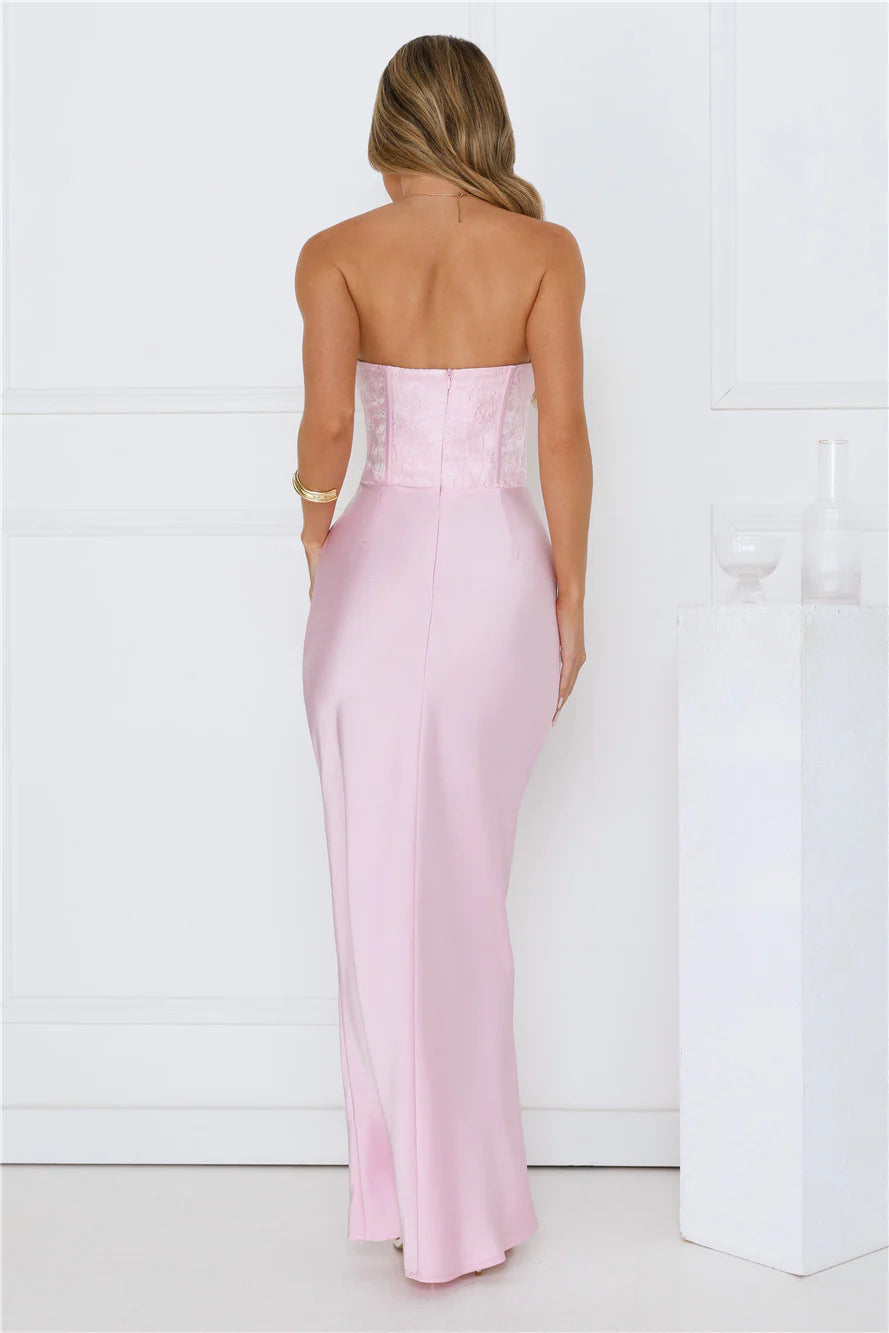 Form-Fitting Mermaid Strapless Lace-Bodice Floor-Length Evening Dress