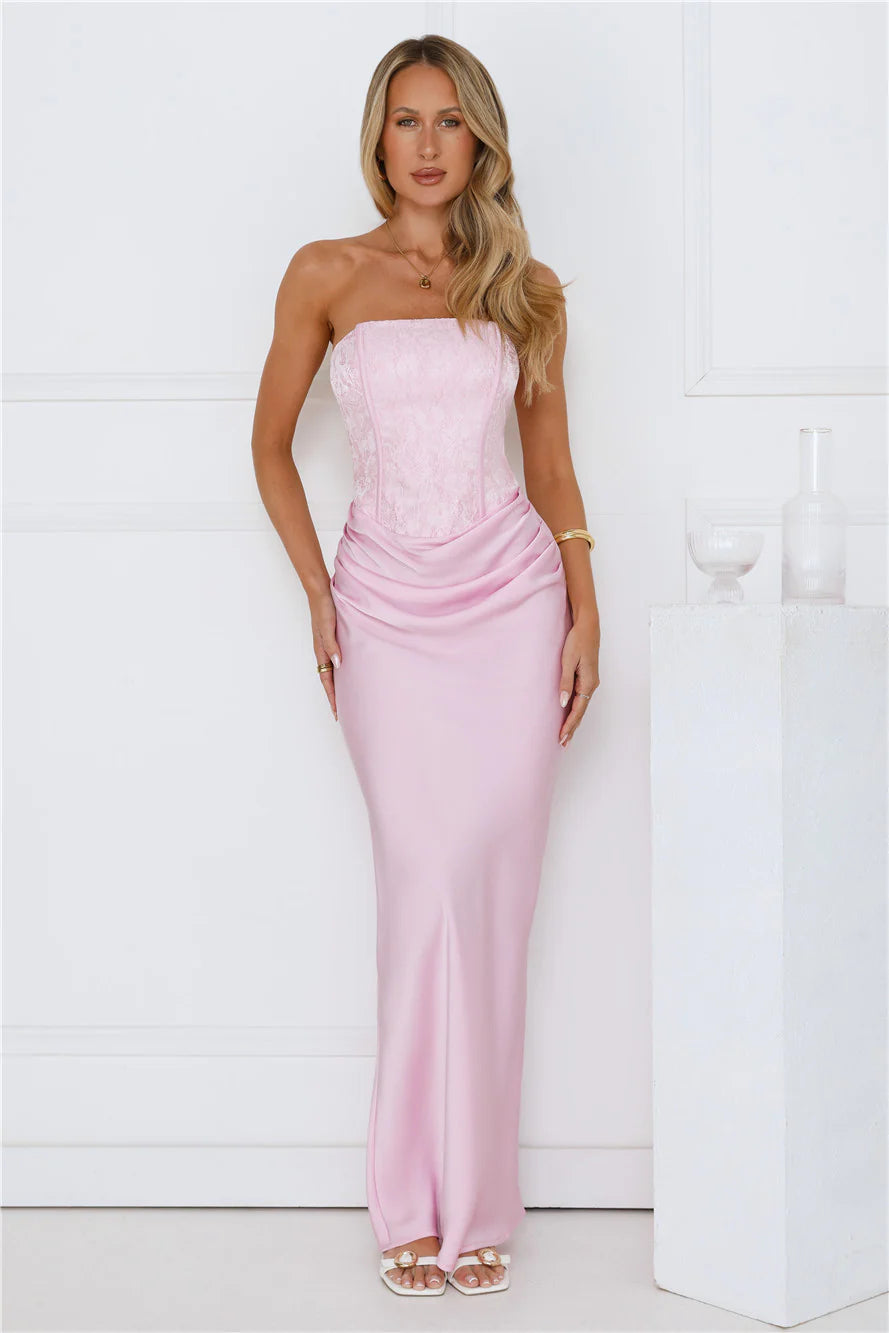 Form-Fitting Mermaid Strapless Lace-Bodice Floor-Length Evening Dress