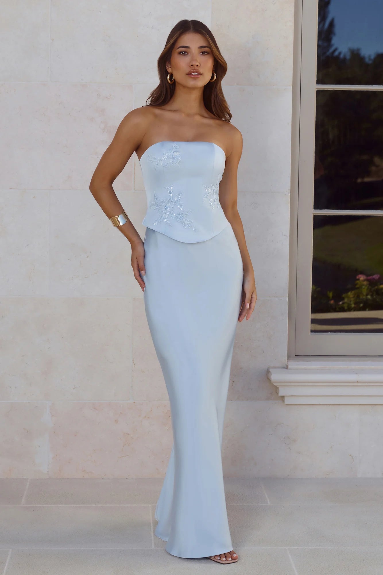 Form-Fitting Mermaid Strapless Sequin-Embellished Floor-Length Evening Dress
