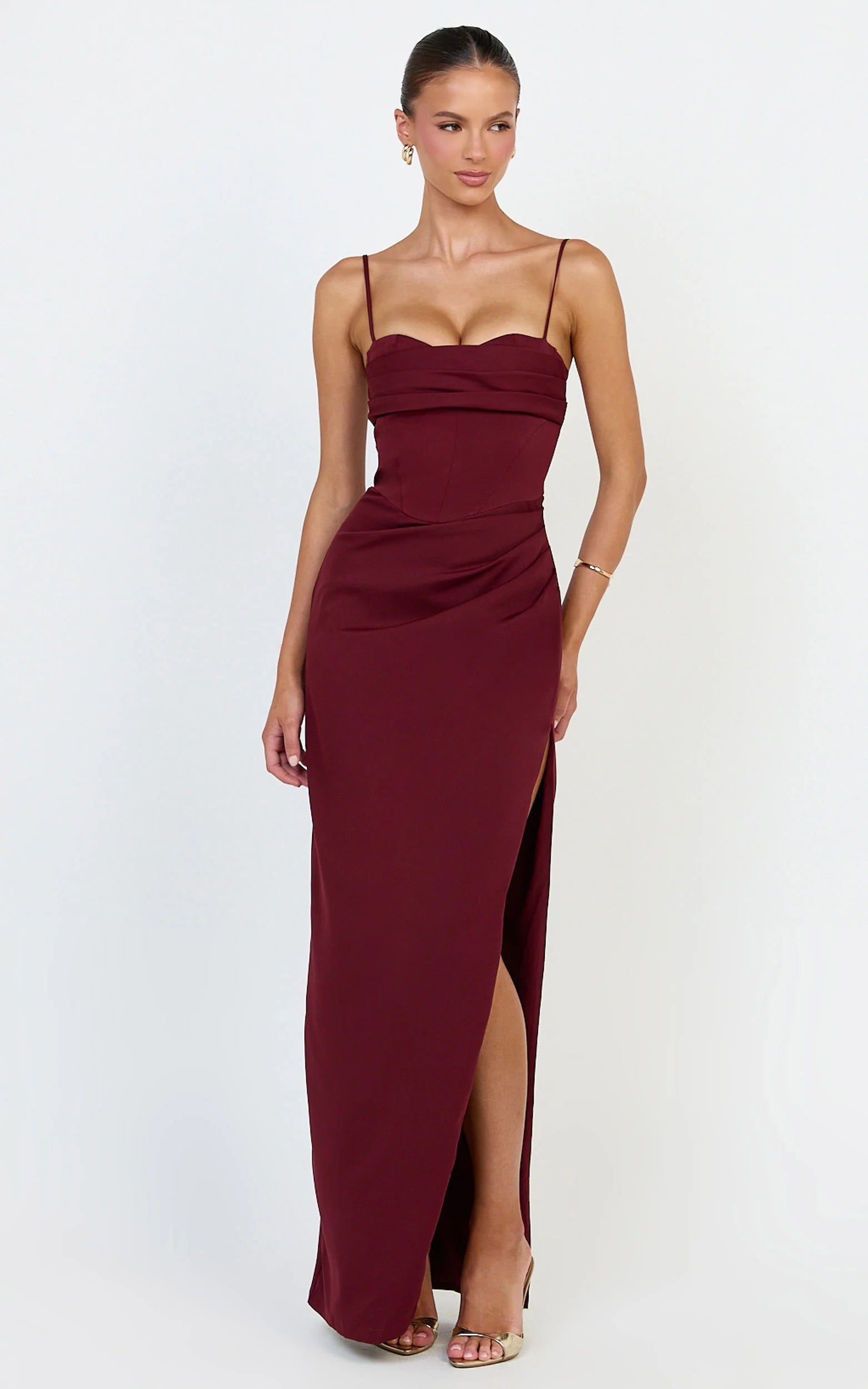 Form-Fitting Mermaid Sweetheart-Neck Thin-Strap Zipper-Back Slit Burgundy Evening Dress