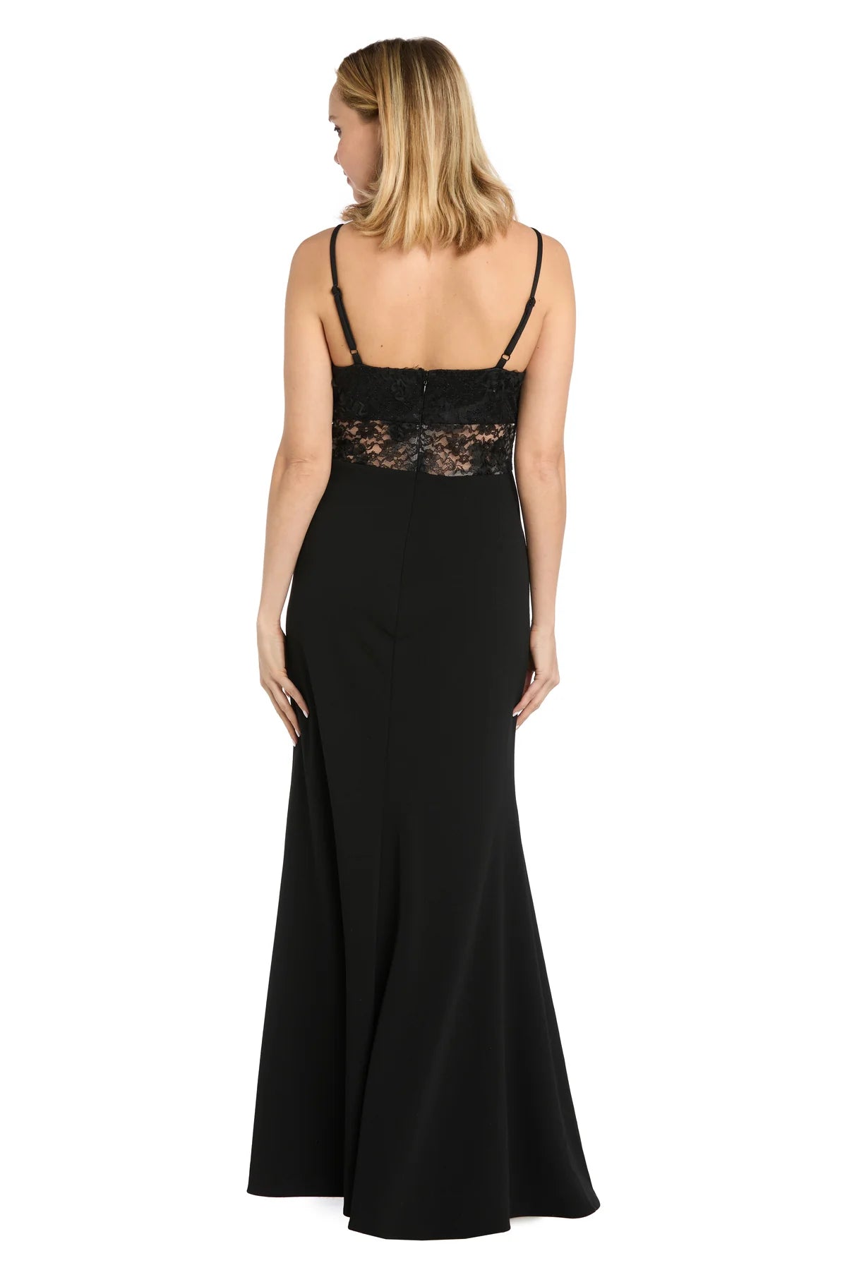 Form-Fitting Mermaid V-Neck Spaghetti-Strap Zipper-Back Lace Slit Black Evening Dress