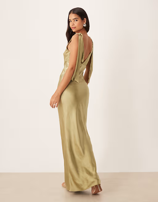 Form-Fitting Mermaid V-Neck Tie-Strap Low-Back Floor-Length Bridesmaid Dress