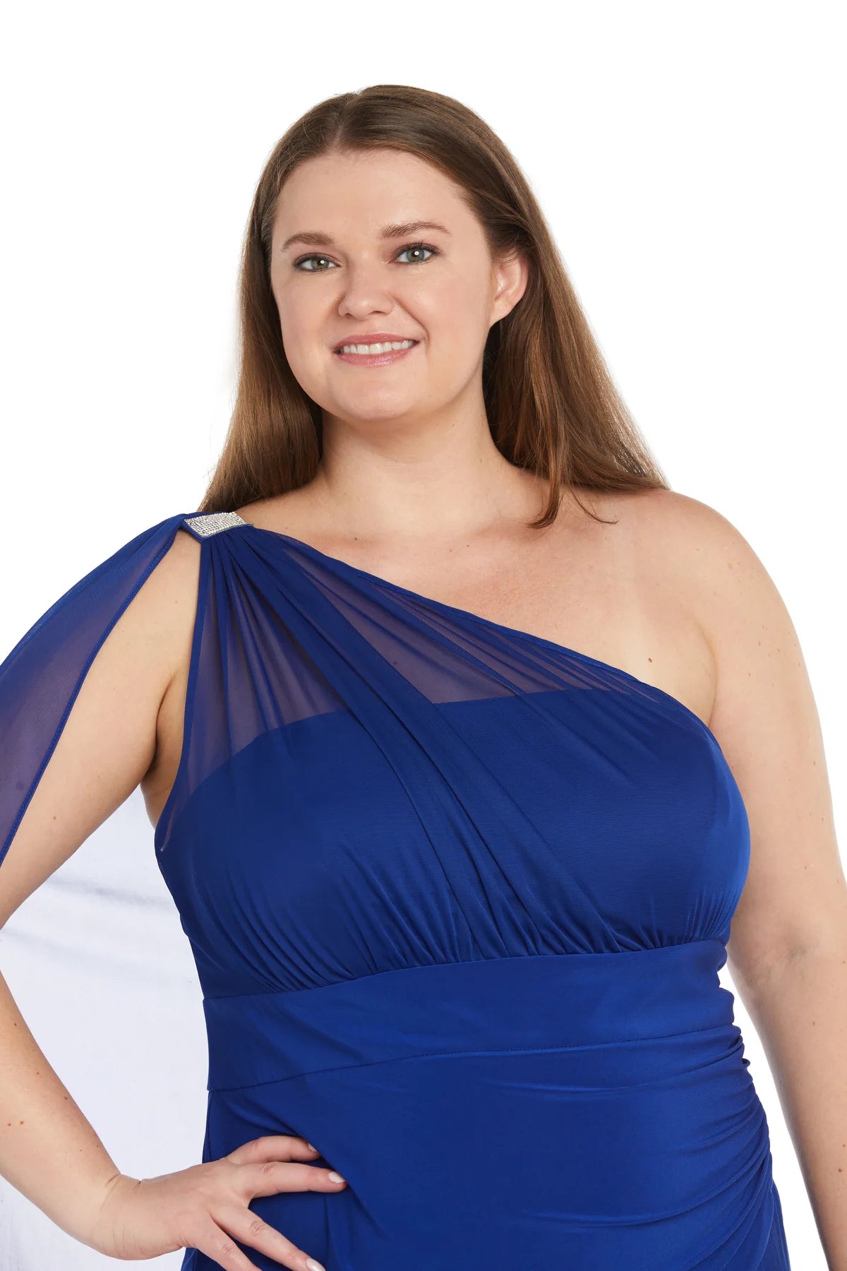 Form-Fitting One-Shoulder Draped Zipper-Back Slit Blue Evening Dress
