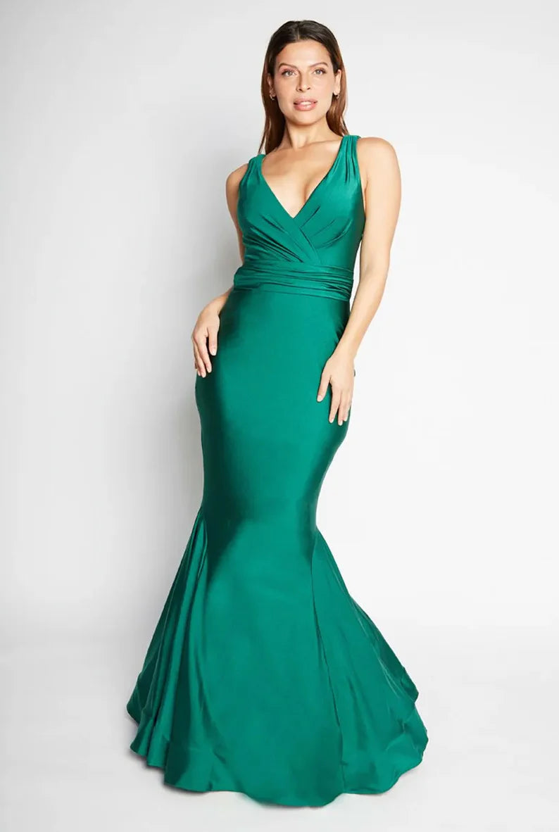 Form-Fitting V-Neck Sleeveless Floor Length Mermaid Bridesmaid Dresses