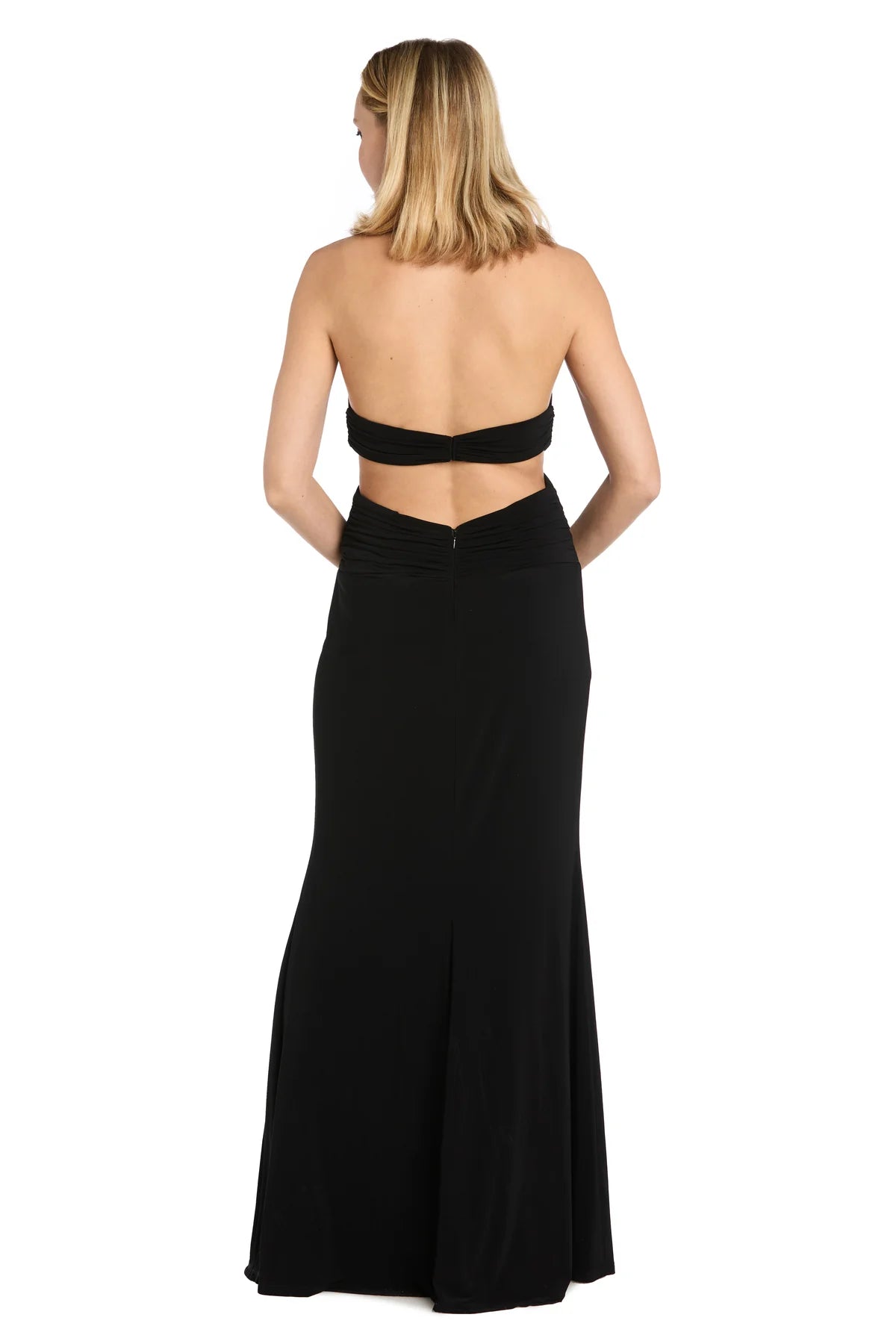 Form Fitting Mermaid Halter Neck Sleeveless Open Back Floor Length Evening Dress with Waist Cutouts
