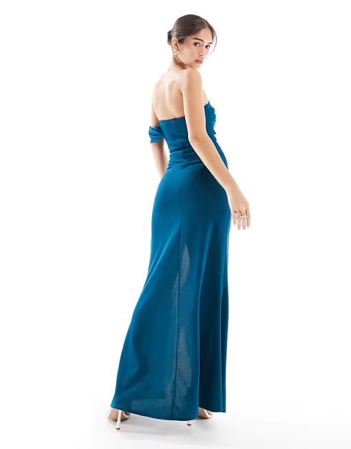 FormFitting Mermaid Strapless OneSleeve Ruched Slit Floor Length Bridesmaid Dress