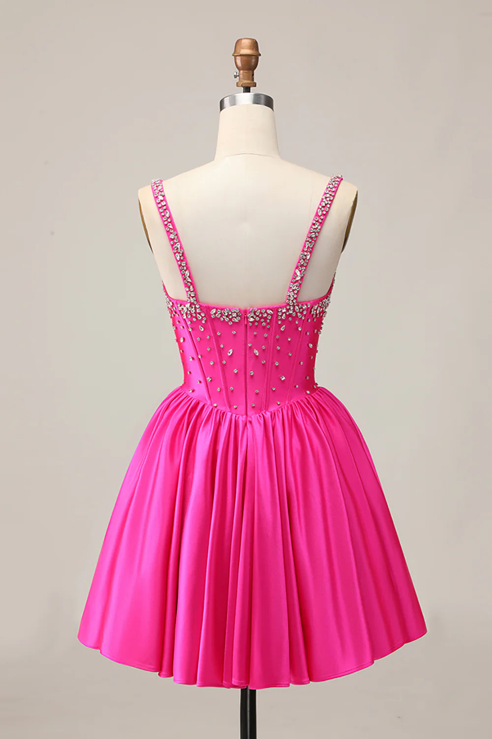Fuchsia A Line Satin Corset Short Homecoming Dress with Beading